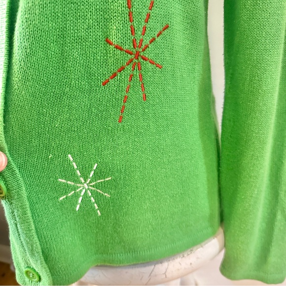 Crystal Kobe Christmas Cardigan Sweater Sm Green Felt Snowman Stitched - Picture 6 of 11